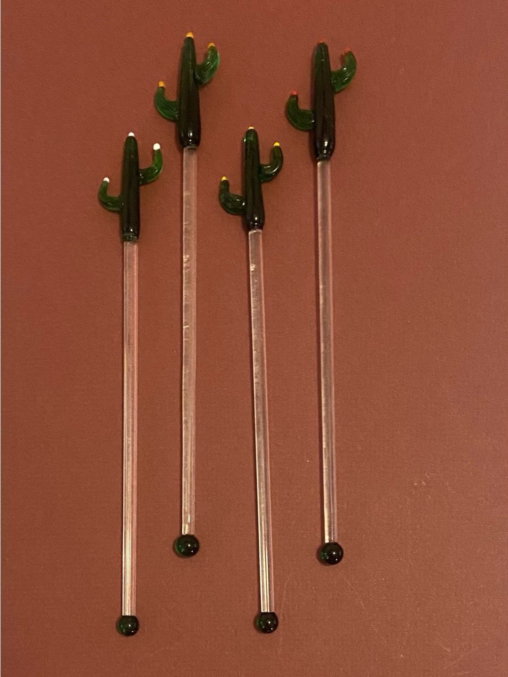 Kitschy Glass Blown Cactus Cocktail Stir Sticks-(4)